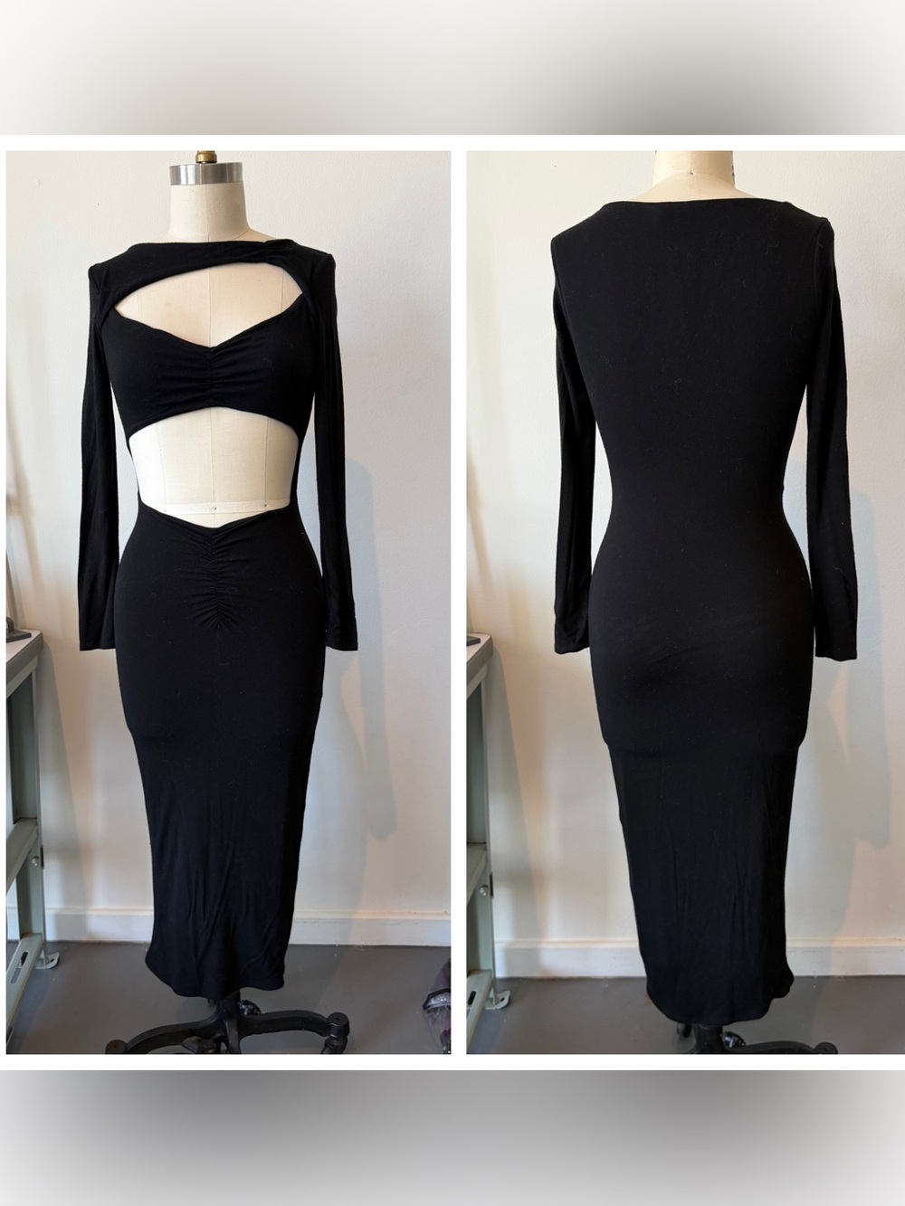 naked wardrobe Black Long-Sleeve Cutout Maxi Dress